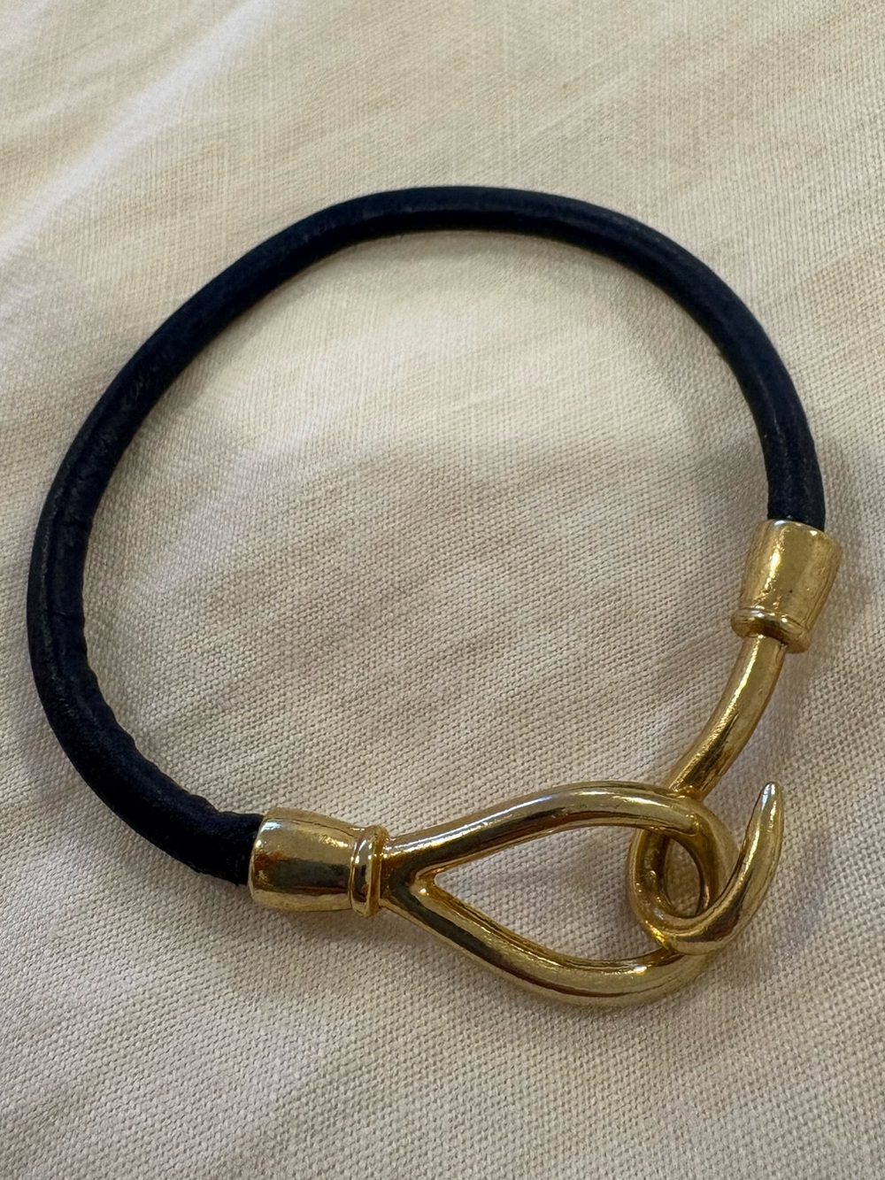 Navy Blue Nautical Leather Cord Bracelet with Gold Hook Clasp